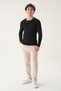 Regular Fit Combed Cotton T-Shirt |   Long Sleeve Linen Fabric Men's - 2