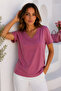 Women's Dusty Rose Soft Textured Interlock V-Neck Basic T-Shirt - 2