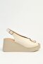 Beige Women's Wedge Heel Shoes with Gold Buckle - 2