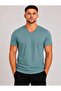 Men's Mint Green Cotton V-Neck Short Sleeve T-Shirt-D804