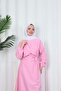 Buckle Detailed Belted Terry Cotton Dress Pink Hnt0332 - 6