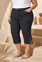 Plus Size Women's Below Knee Button Detail Jeans Capri 01 Anthracite - 2