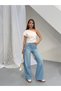Women's Stoned Baggy Jean High Waist Wide Leg Pants Light Blue Front and Back Stoned Pants - 5