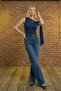 Women's Asymmetrical Collar Shoulder Tie Detailed Stretchy Blouse Body Tshirt - 5
