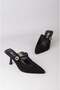 Seç 2622 Genuine Leather Women's Heelled Slippers (Heel Height: 9 cm) Black Suede - 7
