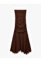 Drape Detailed Asymmetrical Cut Low Waist Lace Polka Dot Textured Strapless Midi Dress - 3