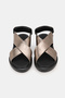 Women's Black Platinum Genuine Leather 36-41 Size Flat Sole Elastic Daily Sandals - 4