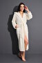 Hooded Stripe Jacquard Bamboo Cotton Soft Super Absorbent Luxury Women's Bathrobe - 3