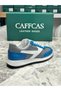 Genuine Leather Gray Blue White Combination Handmade Casual Sports Men's Shoes Prague - 5