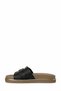 Women's Slippers - Black Casual Slippers with Gold Buckle and Thick Tan Sole - 5