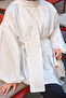 Women's Ruffle Detail Front Pleated Blouse with Shawl White - 3