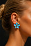 Amélie Summer Blue Flower Design Steel Stud Earrings with Yellow Detail