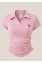 4-Piece Vintage Polo Collar Ribbed Lycra Blouse - 4