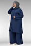 57031 Large Size Men's Collared Airobin Pants Suit - Navy Blue - 4