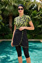 Short Sleeve Skirted Semi-Closed Swimsuit 6551 Black01