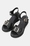 Women's Black Genuine Leather Strap-On Sandals with Buckle and Wedge Heel for Daily Wear - 3