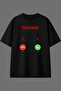 Techno Is Callingg Design Pre-Printed Black Oversize T-Shirt