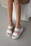 Lureya Thick Heel Double Tape Detail Adjustable Ankle Buckle Detailed Women's Sandals - White - 2