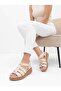 D26Ys 2820 Cream Genuine Leather Women's Sandals