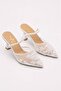 Women's Heeled Shoes with Pearl Embroidery on Tulle - 7