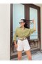 Women's Oil Green Cotton Oversize Short Sleeve Shirt Wide Fit Loose Blouse - 4