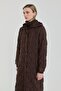 Large Size Thin Quilted Mobile Hooded Overcoat - Brown - 3