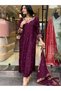 Purple Tesla Cotton Kurti Pant & Banarasi Dupatta Set - FFT8103 | Purple