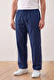 Men's Dad Comfortable Fit Navy Blue Linen Raw Fabric Trousers - 2