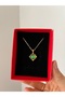 Gold Green Round Stone Square Framed Women's Necklace - 3