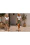 Women's Khaki Color Double Pleated Tencel Flowy Shorts - 2