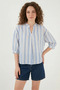 Women's Shirt Collar Oversize Striped Viscose Blue Blouse - 2