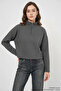 Women's Collared Zippered Cotton Anthracite Sweatshirt - 4