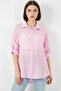 Women's Oversize Single Pocket Striped Viscose Pink Shirt - 4