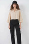 Women's Oversize Striped Viscose Beige Shirt - 7