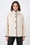 Women's Stand Collar Buttoned Embroidered Cotton Ecru Jacket
