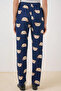 Women's Patterned F.Navy Blue Pajama Bottoms with Elastic Waist - 7