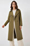 Women's Double Breasted Collar Belted Khaki Trench Coat - 4
