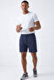 Men's Navy Blue Breathable Quick-Dry Zipper Pocket Detailed Back-Piping Shorts Patterned Fabric - 2