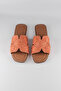 Women's Orange Straw Weave Genuine Leather Summer Slippers - 6
