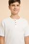 Textured T-Shirt with Henley Neck and Short Sleeves - 5