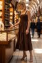 Women's Square Neck Lined Maxi Dress with Gipeli Detail, Open Waist Skirt, Thick Straps, Comfortable, Casual, Modern