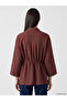 Özmarka New Season Burgundy Textured Oversize Women's Shirt - 4