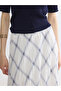 Blue Elastic Waist Belted Diamond Patterned Skirt - 4