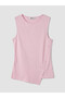 Pink Crew Neck Asymmetrical Cut Blouse