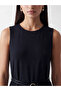 Black A-Line Modal Blend Dress with Belt at the Waist - 3