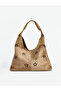 Beige Floral Patterned Suede Women's Shoulder Bag and Wallet - 2