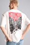 100% Cotton Boxy Fit Crew Neck Back Printed Short Sleeve Ecru T-Shirt I2345Ax26Sm
