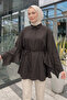 Volan Detailed Lace-Up Tunic Y0136 - Aci Brown - 3
