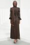 Brown Evening Dress with Elastic Sleeves and Stone Detail - 5