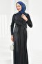 Navy Blue Front Detailed Stoned Evening Dress - 3